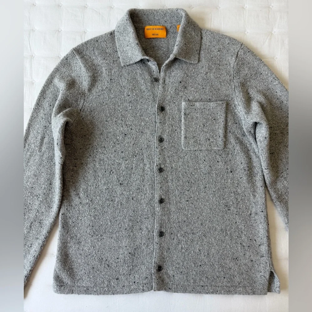 Guest in Residence Medium Grey Donegal Speckled Button-Up Sweater Shirt Jacket